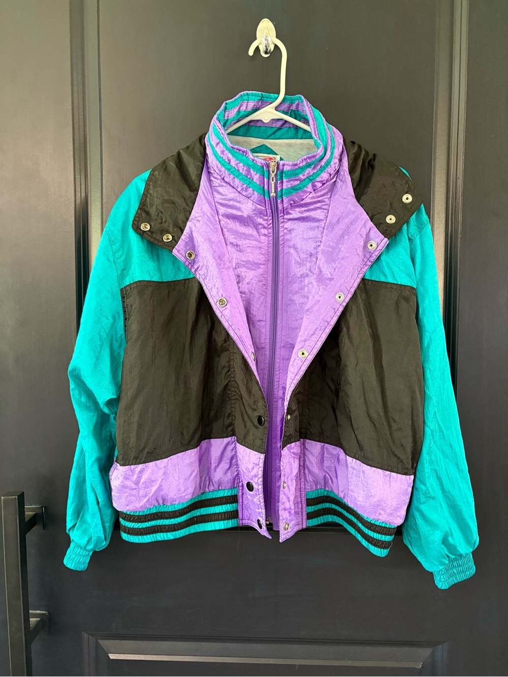 Vintage 90s Quick Change Windbreaker Jacket XL Teal Purple Black Colorblock